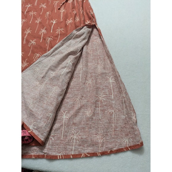 Marine Layer Hemp Burnt Orange Short Sleeve Palm Tree Midi Wrap Dress Small - Picture 10 of 14